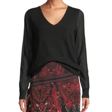 NWT Fuzzi Sweater Sheer Sleeve V Neck Top Black XS Retail $340