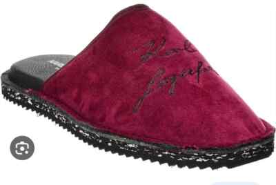 Karl Lagerfeld Logo Embroidered Burgundy Velvet Slipper NEW Men US 10 GIFT IDEA!