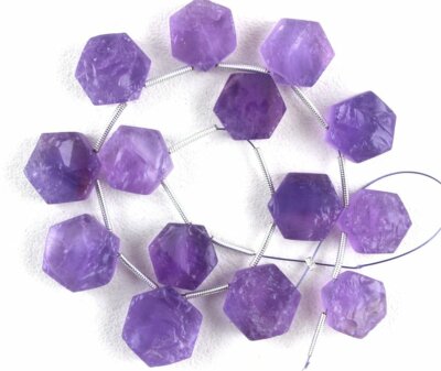 Hexagon Shape Natural Purple Amethyst Gems 12-13 MM February Birthstone Rough 