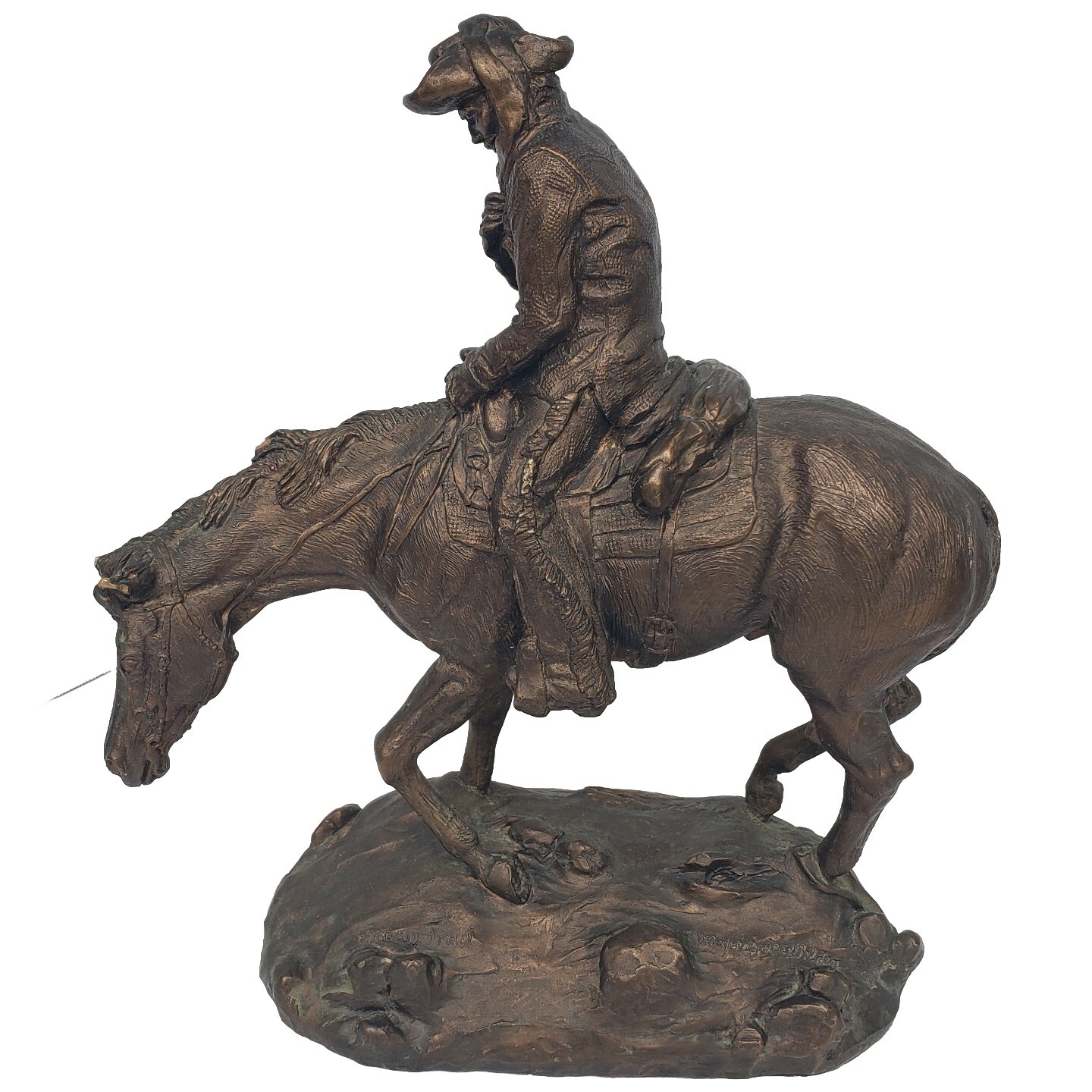 1985 Austin Prod Snowy Trail Bronze Horse Cowboy Statue 15" Signed
