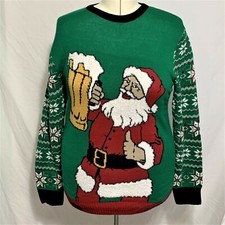 Ugly Christmas Sweater Beer Drinking Santa Fair Isle Snowflakes Mens Womens M