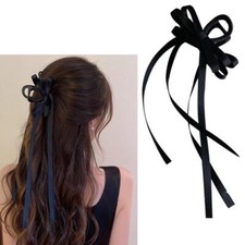 Black Bow Hair Claw Clip with Ribbon Tassel Bowknot Hair Claw Jaw Clips Barre...