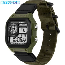 Mens Digital Watch Sports Waterproof Luminous Dial Wristwatch Nylon Strap Sports