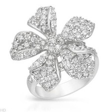 Lovely Flower Shape Ring With 4.15ctw CZ Made in 925 Sterling silver.