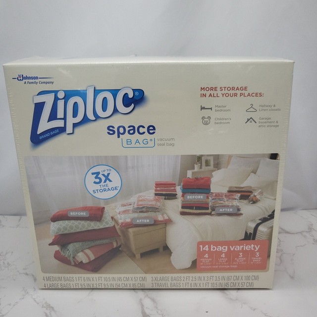 Ziploc Space Vacuum Seal 14 Bags Variety Dual Use VAC 3x Storage for