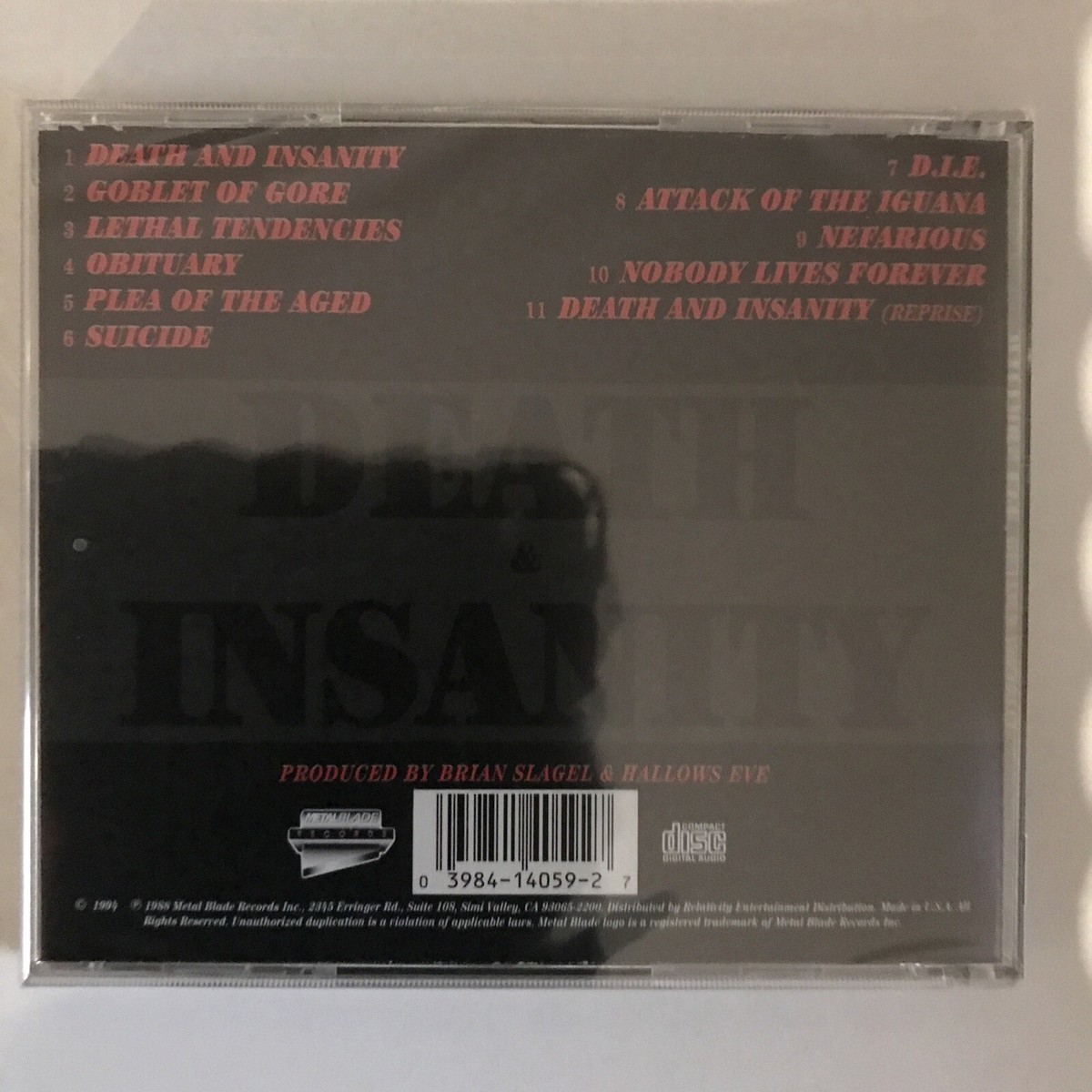 Hallows Eve – Death & Insanity CD 2014 Metal Blade - 3984