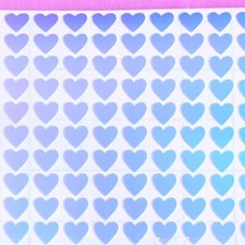 White/Blue Holographic Heart Stickers - 1/4" to 3 inch