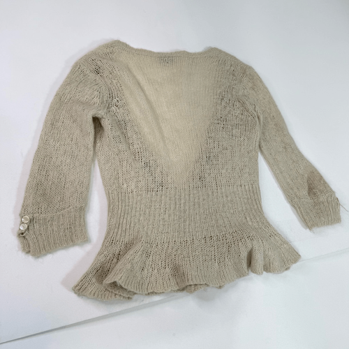 Wooden Ships Cardigan Womens M/L Oatmeal Mohair Wool Peplum Embroidered grandma - Picture 11 of 11