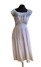 Vintage VANITY FAIR Lilac Nylon Nightgown Blue Pleated Chiffon Ruffle Sz 32