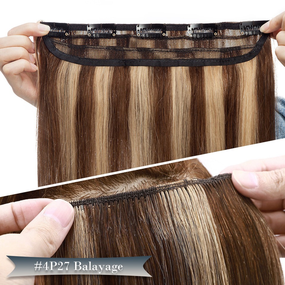 ONE PIECE Thick Human Hair Extensions Clip In Real Remy 3/4 Full Head ...