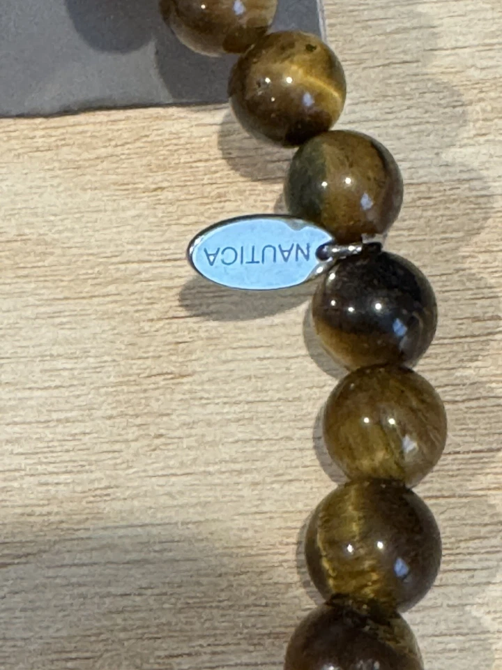 NAUTICA Tiger Eye Beaded Feather Charm Bracelet, Uni Sex, Brown/Black - Image 2 of 3