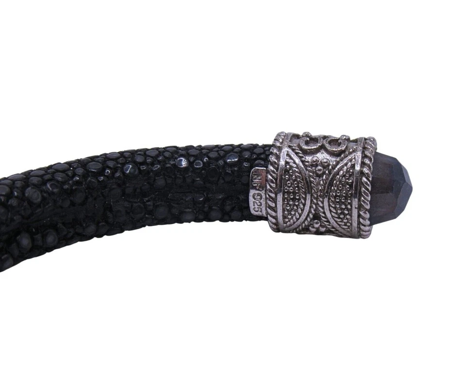 纯银蓝宝石鹅卵石皮革手镯袖口 — 第 4/4 张图片