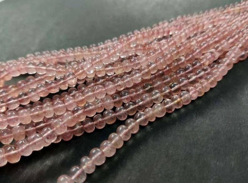 16" AAA+ Natural Pink Strawberry Quartz Smooth 3-7mm Plain Rondelle Loose Beads - Image 4 of 4