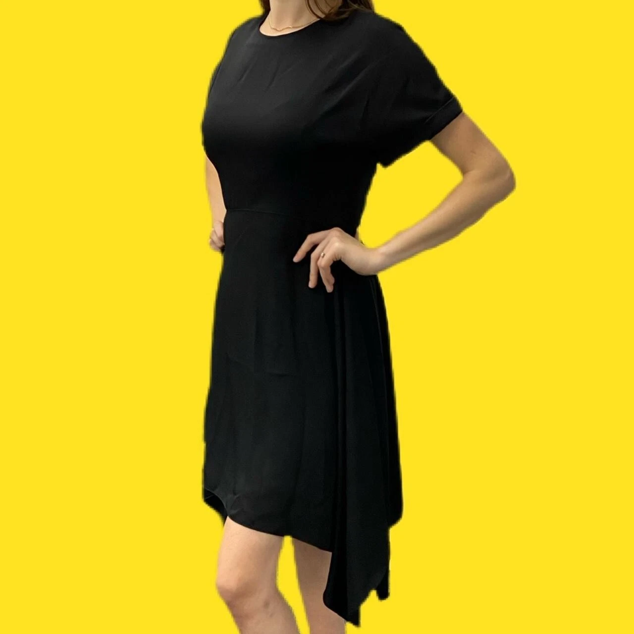 KENZO Abito a balza floreale orlo taglio parziale maniche con polsini nero UK 10