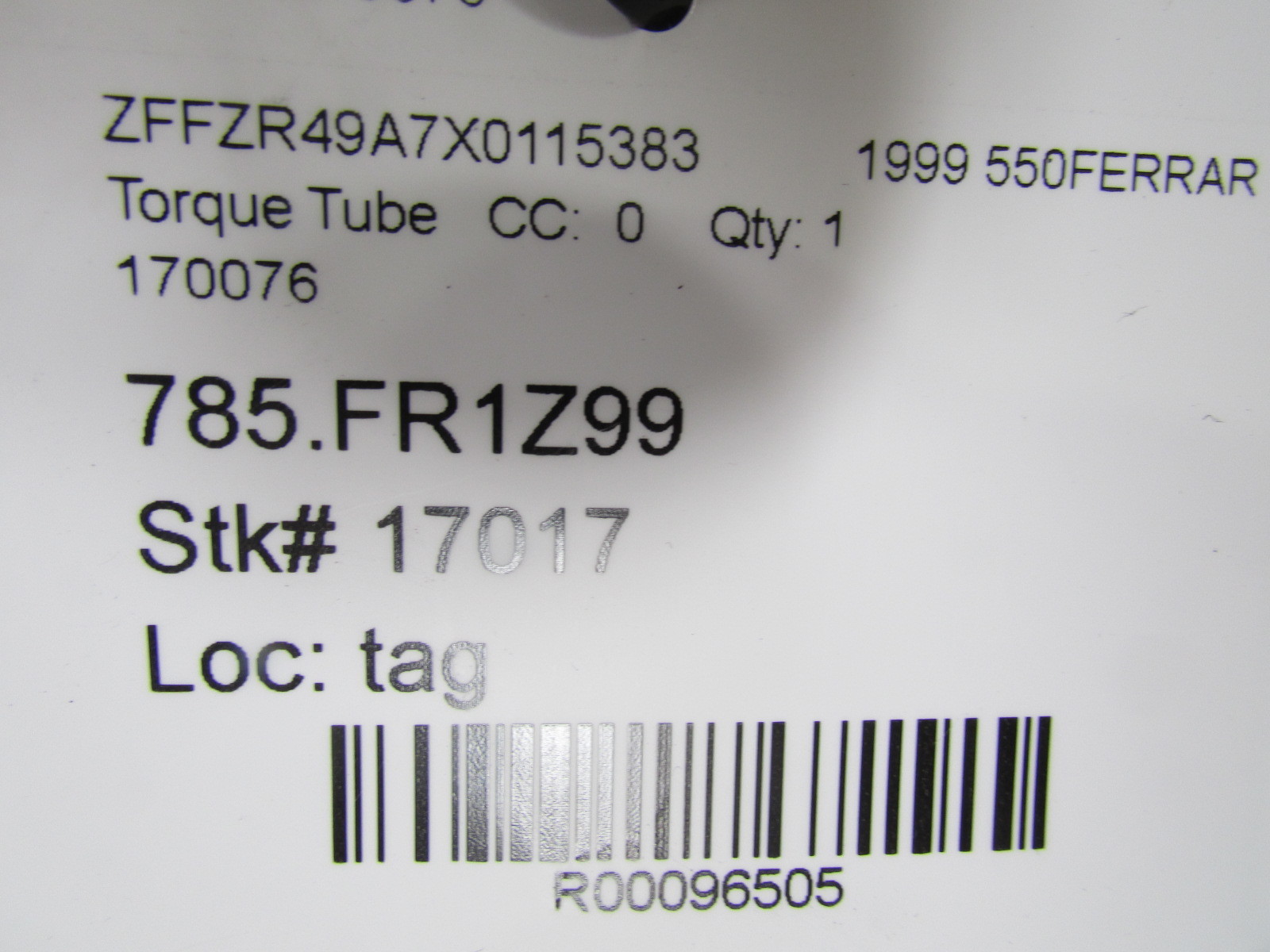 Ferrari 550, Torque Tube With Inner Shaft, Needs Rebuilding, Used, P/N 170076