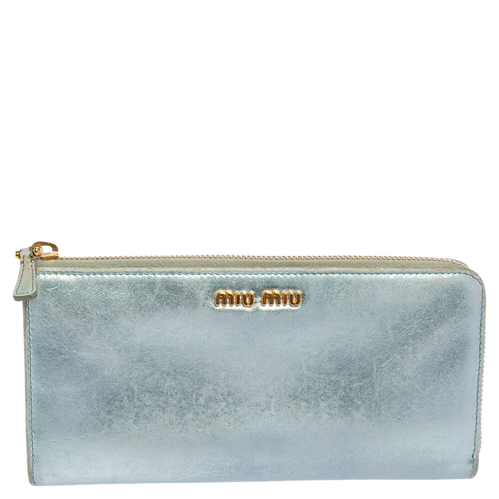 Miu Miu Metallic Blue Leather Zip Around Wallet | eBay