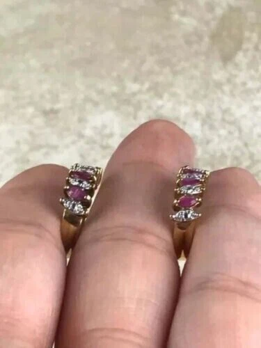 2Ct Created Red Ruby Hoop Huggie Women's Wedding Earrings 14K Yellow Gold Finish - Image 3 of 4