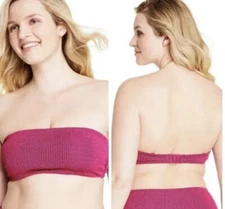 Tabitha Brown Target Two Tone Pucker Bandeau Bikini Top Pink Black Straps XS 0-2
