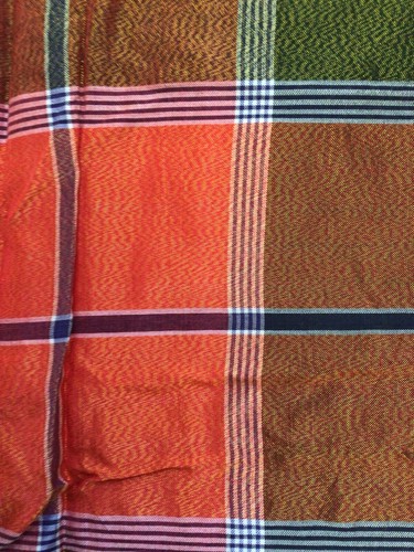 Vintage Thai Silk Plaid Fabric Orange, Green, Navy Lrg Scale 1.9 yrd x 43" wide - Picture 3 of 6