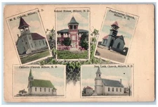 Milnor North Dakota ND Postcard School House M. E. Church Catholic Church 1916