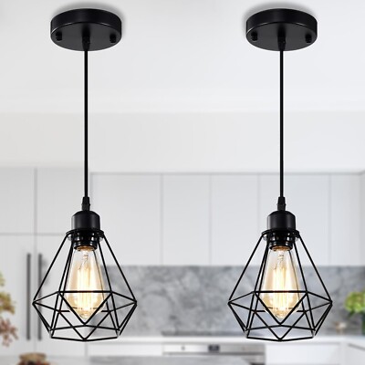 2 Pack Black Industrial Pendant Light Fixtures for Kitchen Island Dining