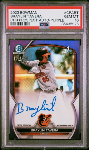 2023 Bowman Chrome Purple Refractor Braylin Tavera RC Rookie AUTO /250 PSA 10