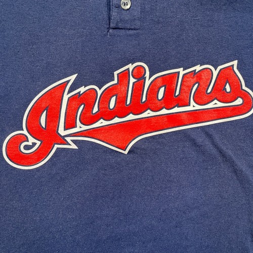Vintage Y2K Augusta Cleveland Indians T-Shirt Youth L Baseball Henley Tee # 7 - Picture 2 of 6