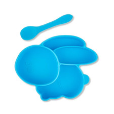 Celebrate Silicone Bunny Plate Set Blue Bunny Plate With Spoon Easter