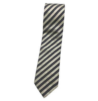 ERMENEGILDO ZEGNA Men's Silk Tie ITALY LUXURY Ivory Gray Striped W:3.1'' EUC