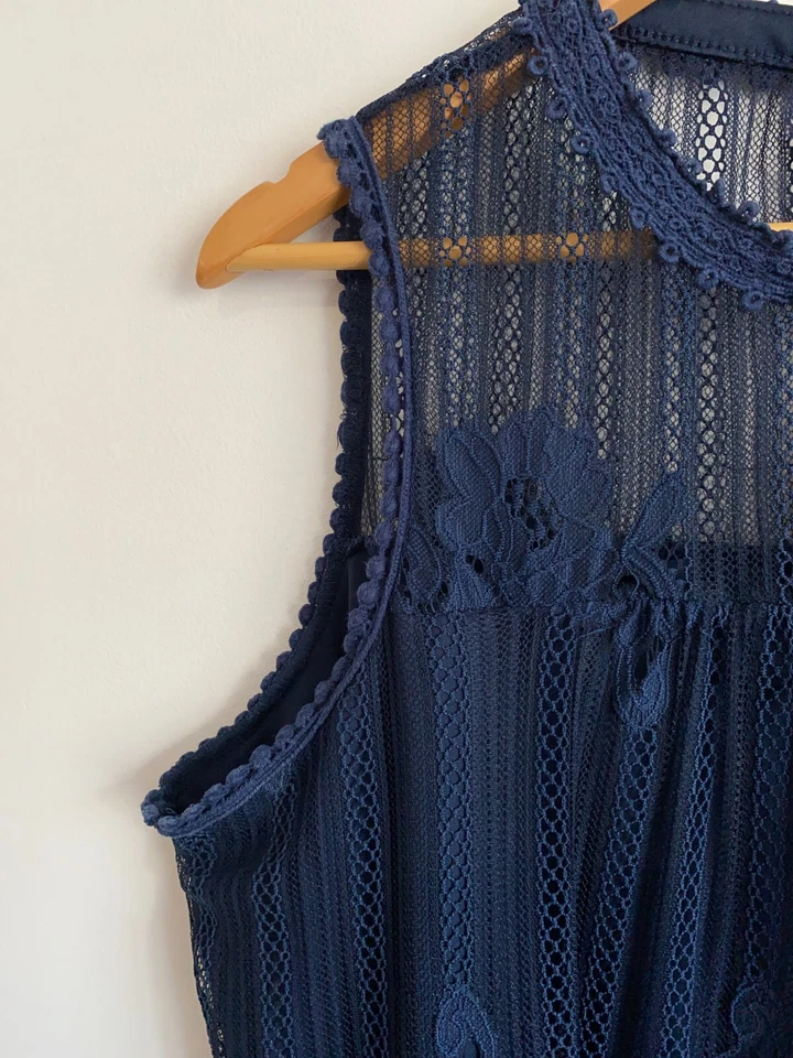 Blusa Crossroads Mujer Talla Grande 18 Azul Encaje Sin Mangas Cuello Redondo Forrada Top Foto 2 de 4