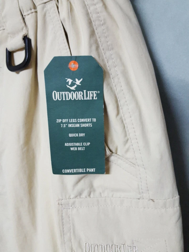 Pantalones cortos convertibles Outdoor Life caqui para hombre MEDIDA REAL 30" X 31  Foto 3 de 4