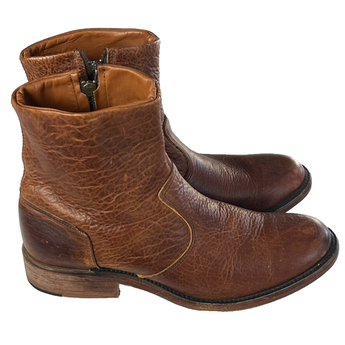 Vintage Shoe Company Boots Mens 11M Brown Leather Ankle Work Zip Inside Moto