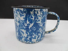 Blue White Spatterware Graniteware Coffee Mug Enamelware Metal