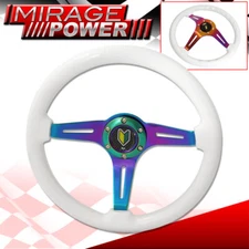 345mm Steering Wheel White Wood Neo Chrome 3 Spoke Deep Dish Wakaba