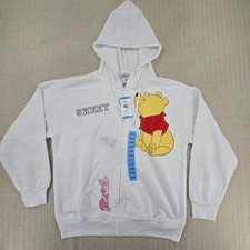 Disney Winnie The Pooh Hoodie Womens Large White Full Zip Fleece Graphic Piglet