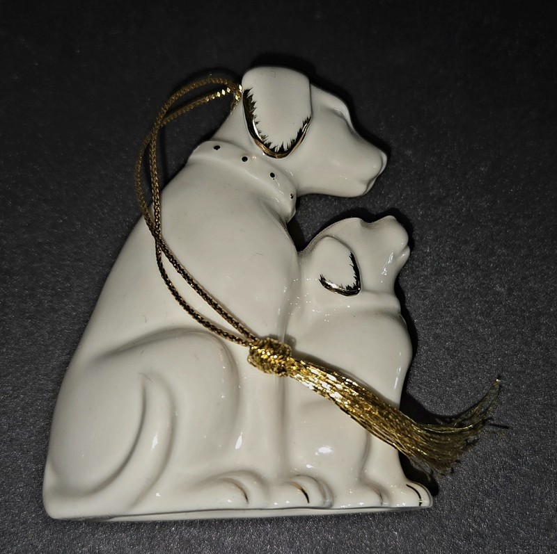 Mikasa Gold Trimmed Porcelain Dog Christmas Ornament White Pets