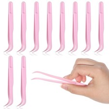 10 Pcs Bent Plastic Tweezers, Kids 4.5 Inch Craft Tweezers One Size, Pink