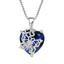 Love Heart Sapphire Necklace 925 Sterling Silver Butterfly Necklace September...