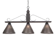 Large Island Light Wood and Metal with Punched Tin Shades "Wellington" Black