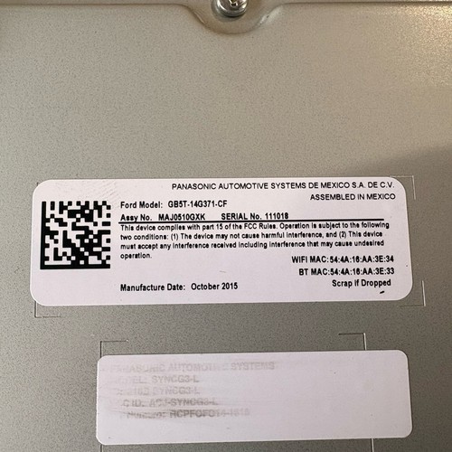 16 Ford Escape Sync3 Navigation Radio Voice Communication Module GJ5T-14G370-CM - Picture 10 of 20