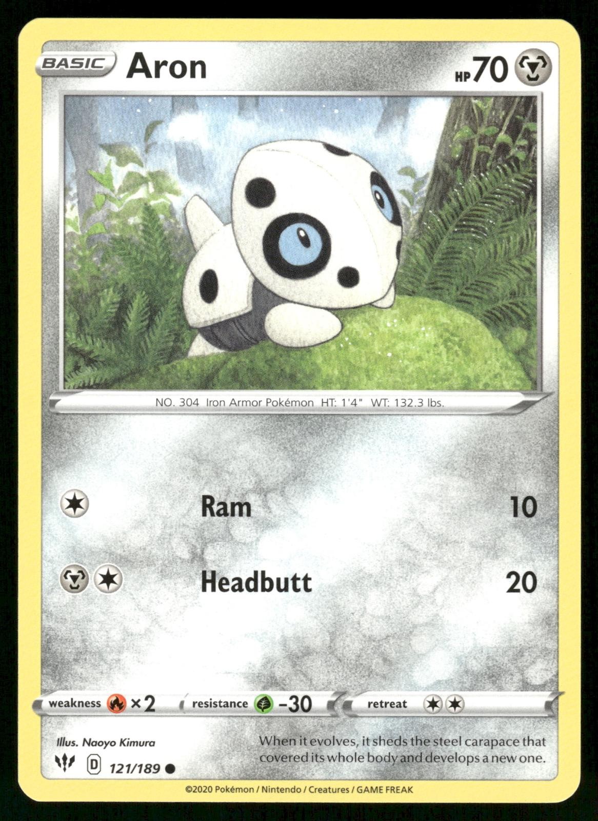 Aron 121/189 Common Darkness Ablaze Pokemon Lightly Played