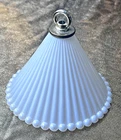Vintage White Milk Glass Beaded Hanging Oil Lamp Smoke Bell 4 1/2"