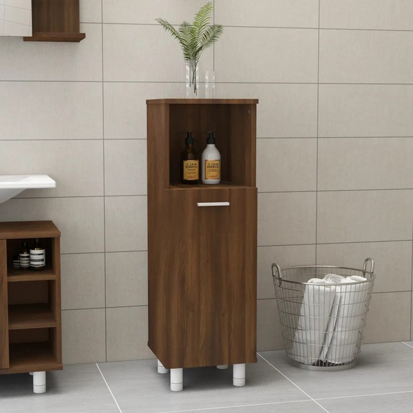 Badschrank Badezimmerschrank Eichenoptik 30X30X95 Cm Holzwerkstoff Braun-image