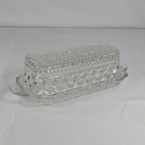 Vintage Anchor Hocking "Wexford" Clear Pressed Glass Covered Butter Dish