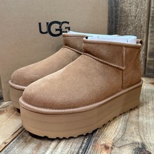 UGG CLASSIC ULTRA MINI PLATFORM BOOT WOMENS US 7 SUEDE / WOOL  CHESTNUT