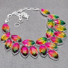 Faceted BI-Color Tourmaline Marquise Shape Gemstone Fashion Jewelry Necklace 18"
