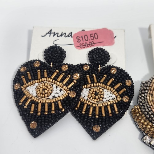 Anna & Ava Seed Bead Earrings Lot Martini Glasses Heart Eye Black Gold NWT - Picture 2 of 7