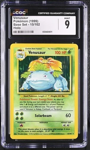 1999 Pokemon TCG Venusaur CGC 9 MINT Holo Rare #15 Base Set Vintage WOTC