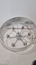 Image of 6 Light Drum Chandelier Featuring A Natural Linen Shade And A Brushed Nickel