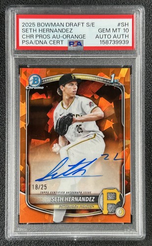 SETH HERNANDEZ PSA 10 2025 BOWMAN CHROME SAPPHIRE ORANGE REFRACTOR AUTO 1ST /25